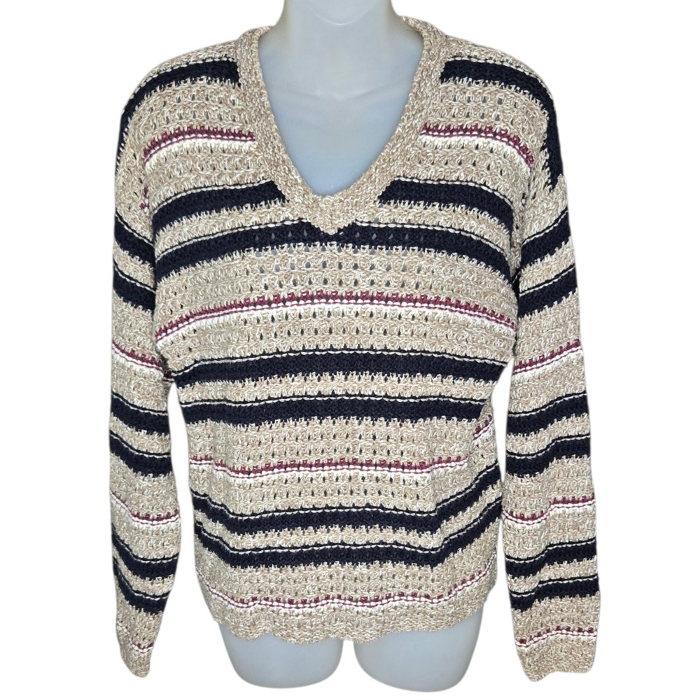 Christopher & Banks Womens Cozy Striped Sweater Size‎ M Cabin Outdoors Winter
